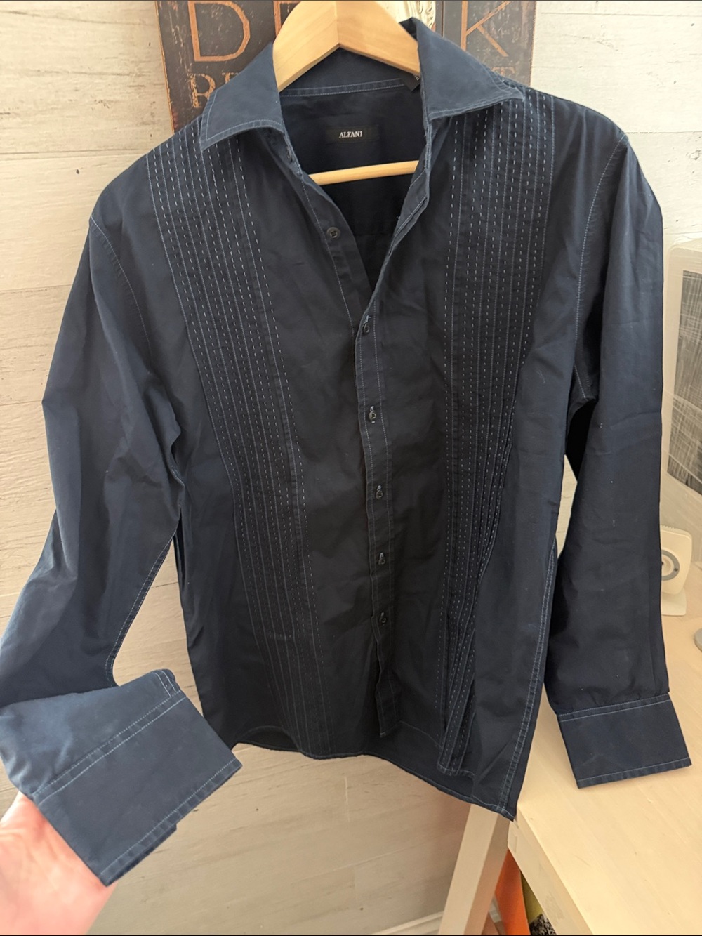 Alfani Navy Embroidered Button-Up Shirt Jacket